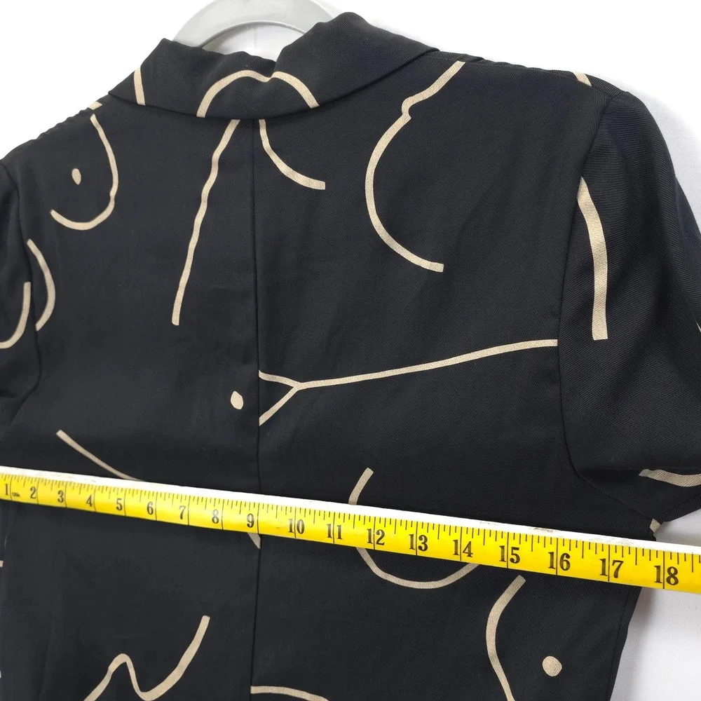 City Chic Abstract Blazer Lightweight Tencel Black Minimalist Art Jacket XS